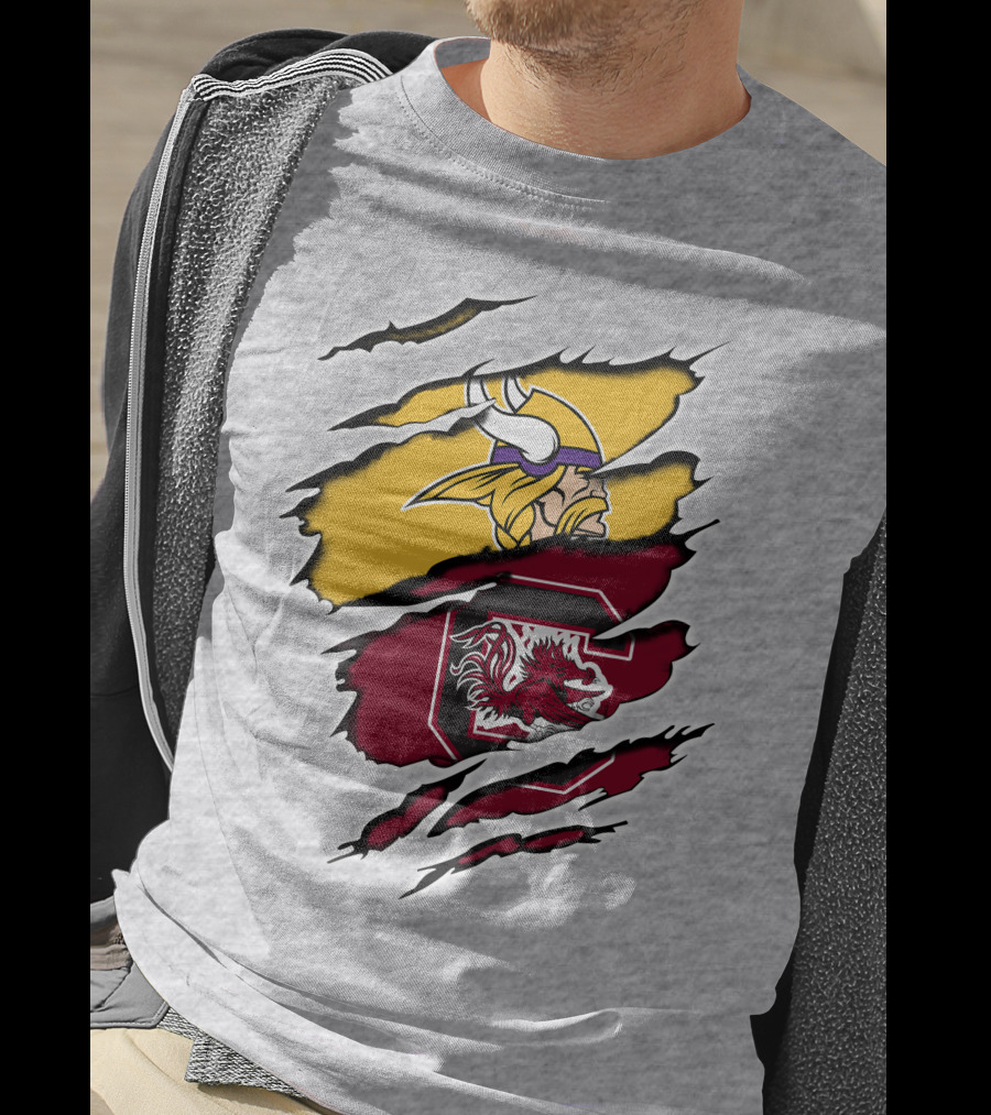 Vikings Gamecocks Logo Fusion Tear T-Shirt