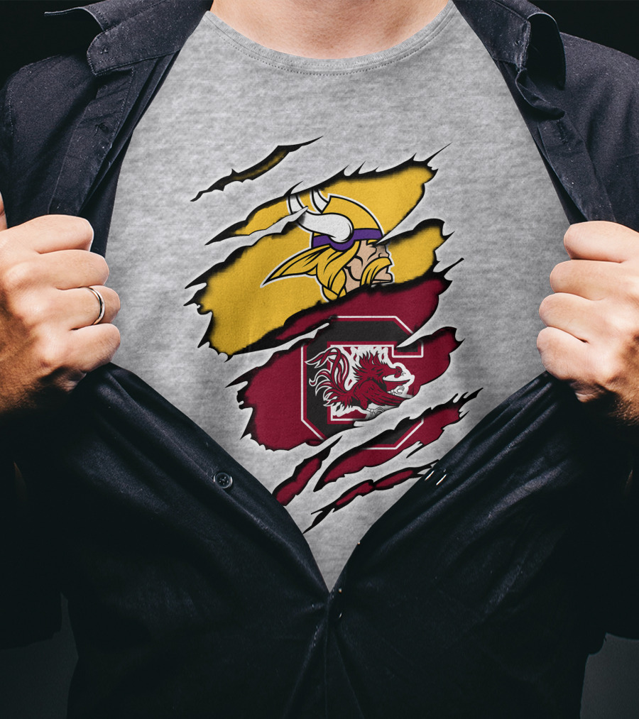 Vikings Gamecocks Logo Fusion Tear T-Shirt