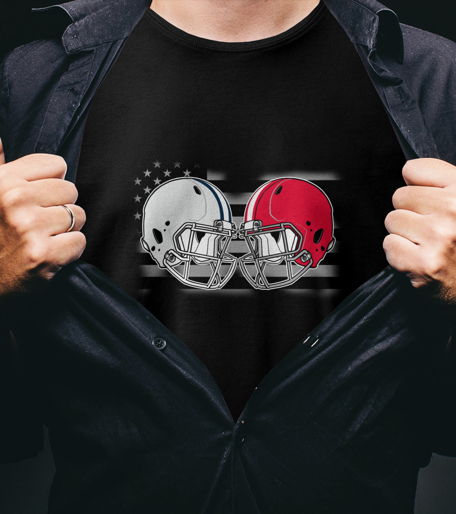 Cow Bul Football Helmets American Flag T-Shirt