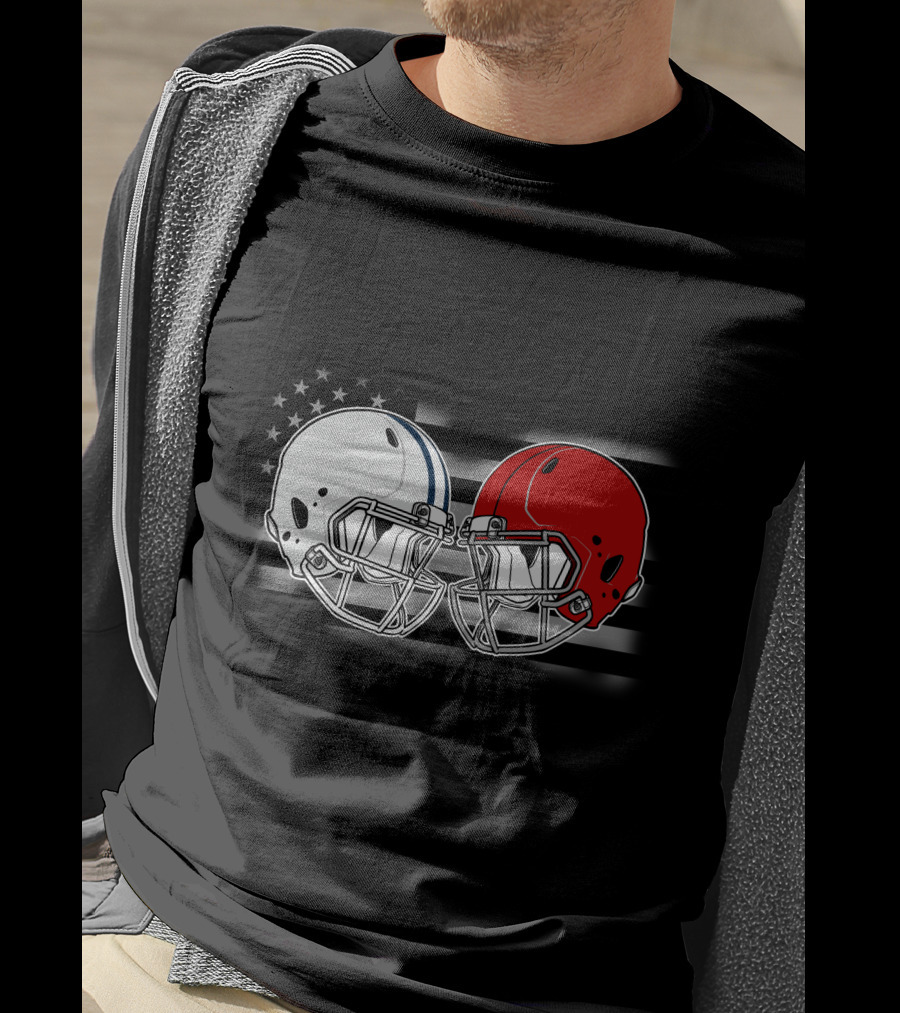 American Flag Two Football Helmets Cow Uters T-Shirt
