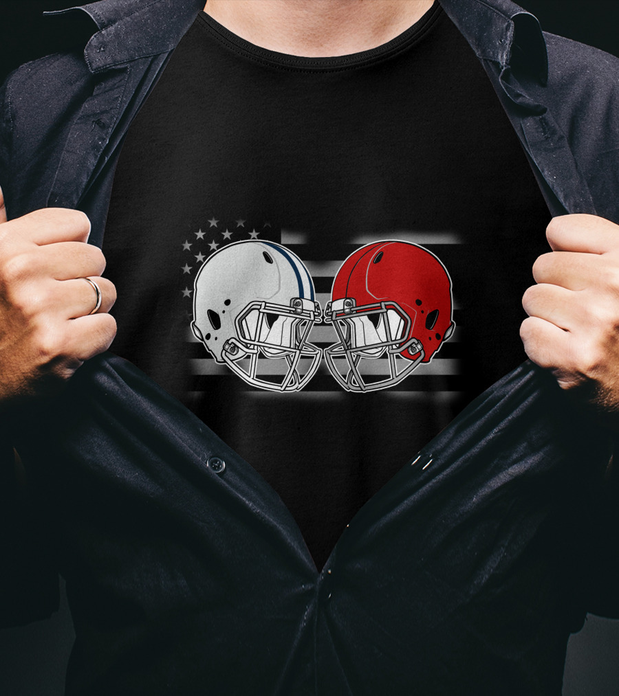 American Flag Two Football Helmets Cow Uters T-Shirt