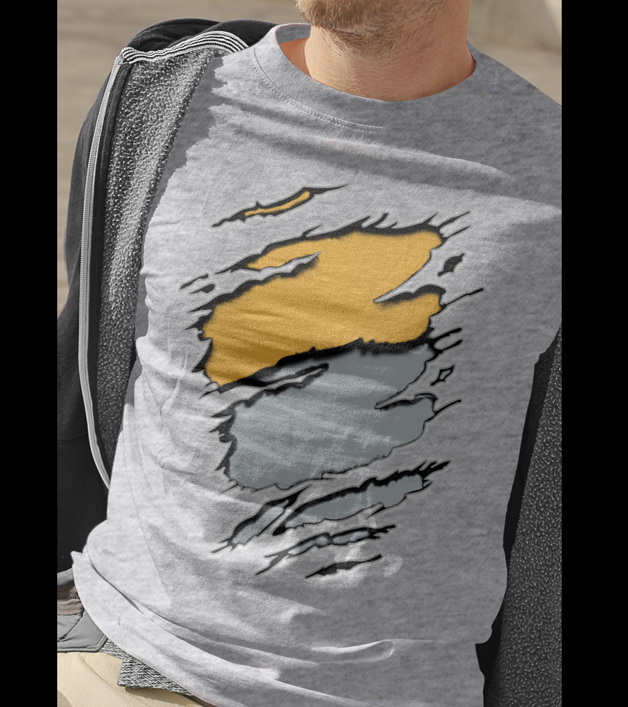 Rai Ath Grunge Torn Clawmark Style With Bold Yellow And Subtle Gray T-Shirt