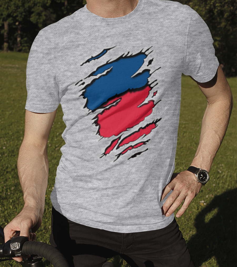 Chi Ro Red And Blue Torn T-Shirt