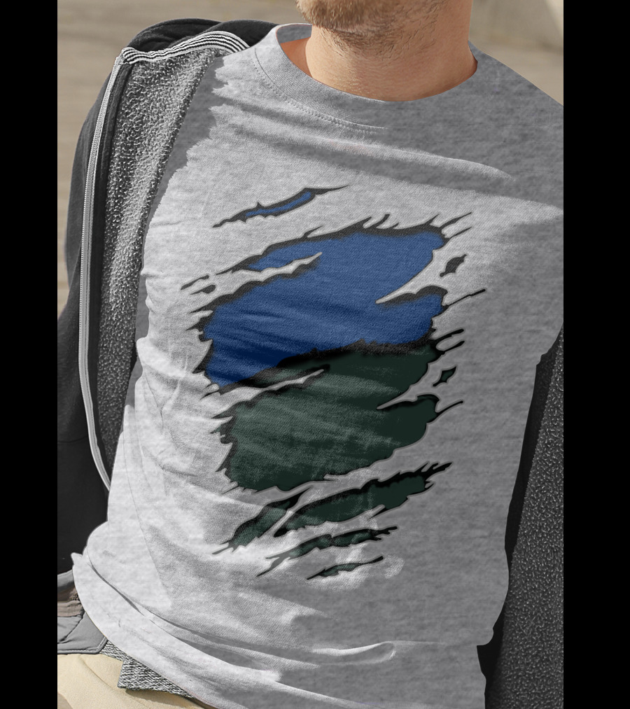 Jets Met Midnight Blue Forest Green Rip Effect T-Shirt