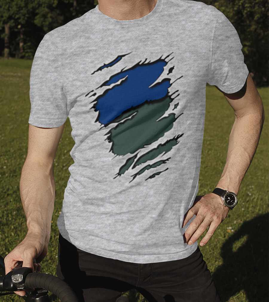 Jets Met Midnight Blue Forest Green Rip Effect T-Shirt
