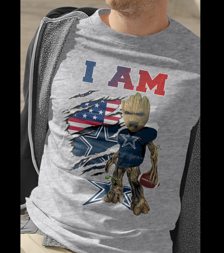 I Am Groot Dallas Cowboys American Flag Football Nfl Fan T-Shirt