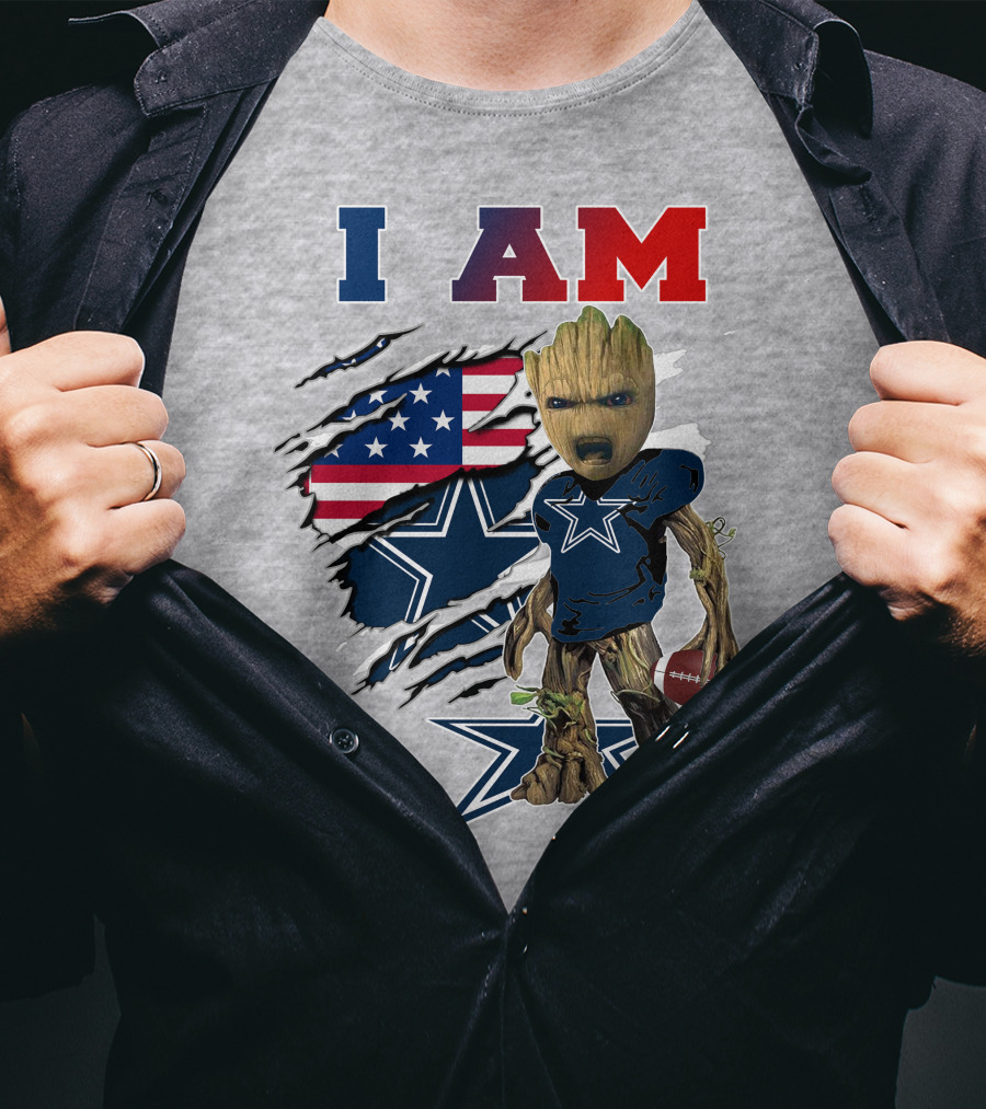 I Am Groot Dallas Cowboys American Flag Football Nfl Fan T-Shirt