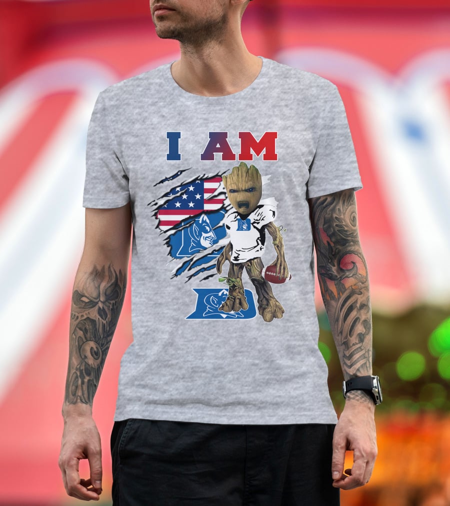 I Am Groot American Flag Duke Blue Devils Football T-Shirt