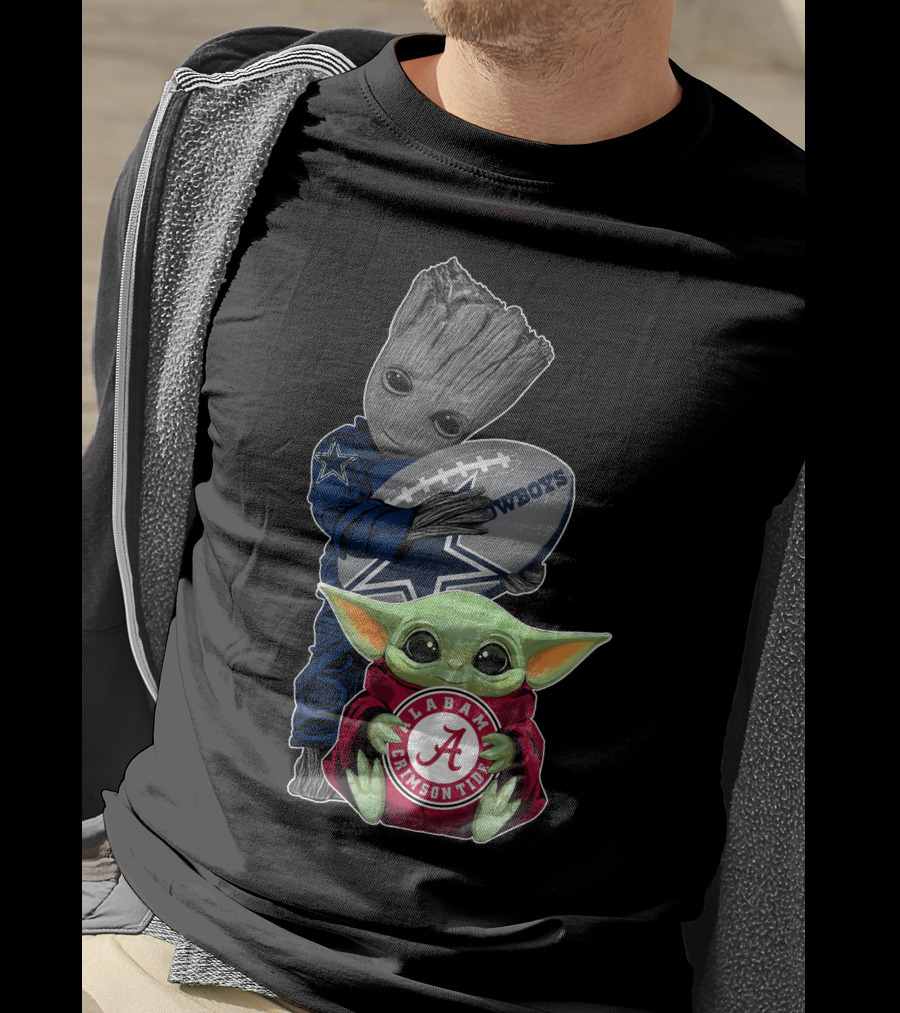 Cowboys Guardians Holding Football Alabama Crimson Tide Baby Yoda T-Shirt