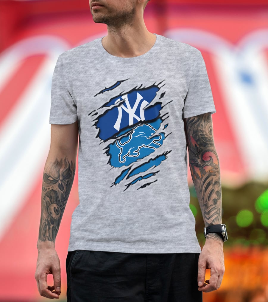 New York Yankees Detroit Lions Crossover Fan T-Shirt