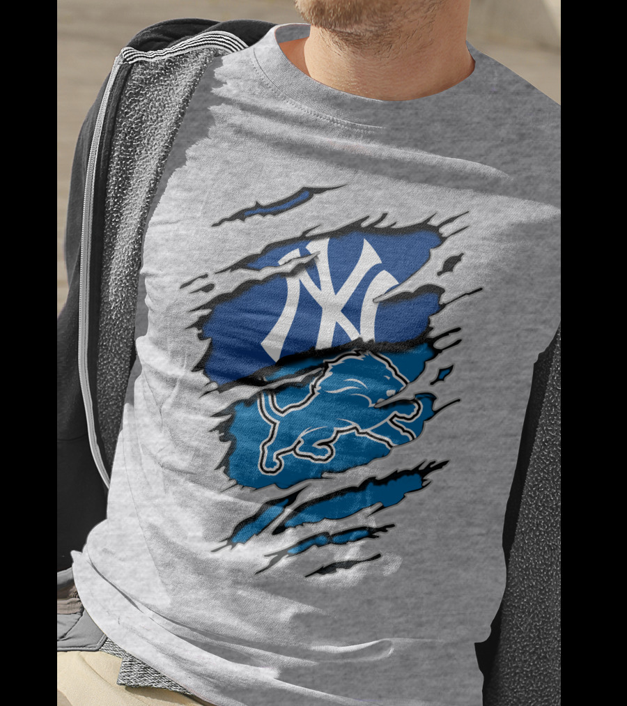 New York Yankees Detroit Lions Crossover Fan T-Shirt
