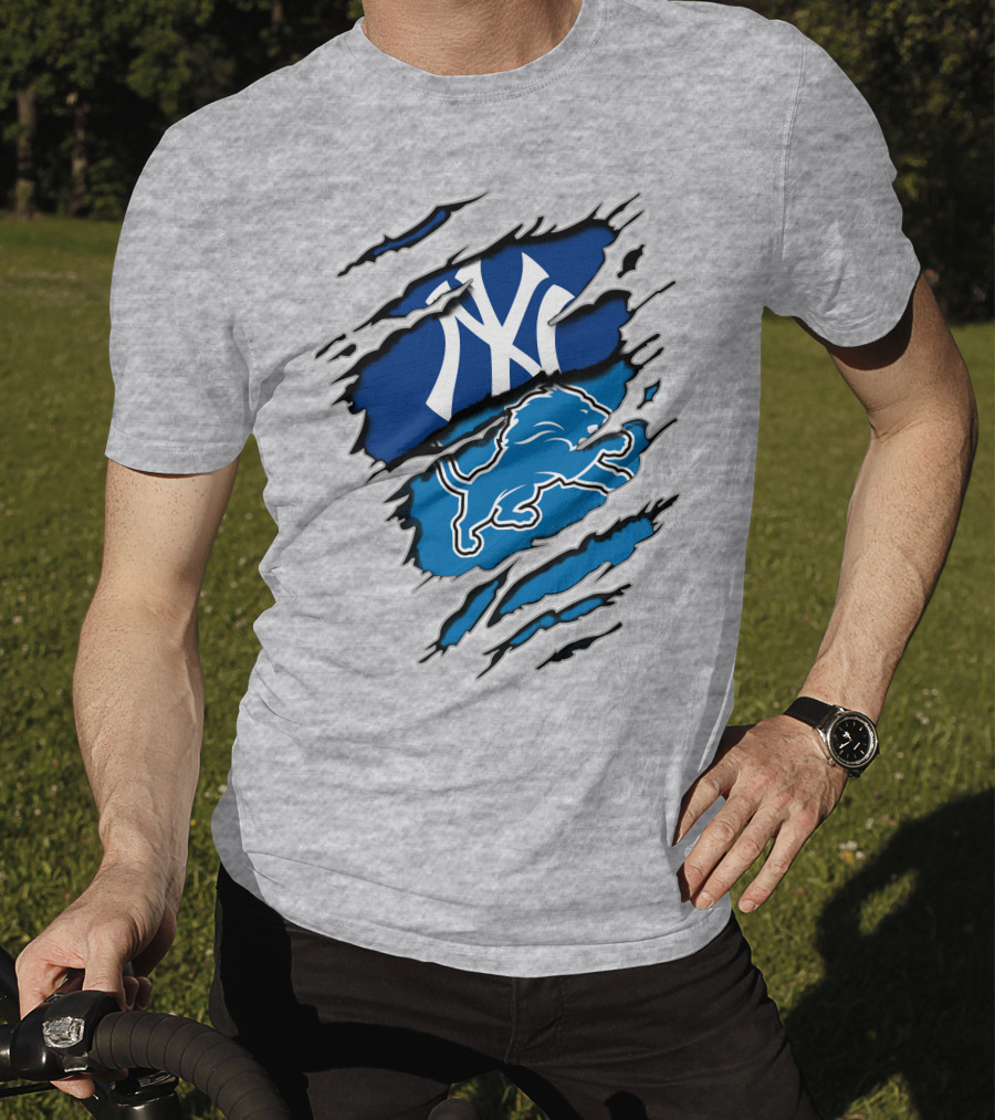 New York Yankees Detroit Lions Crossover Fan T-Shirt
