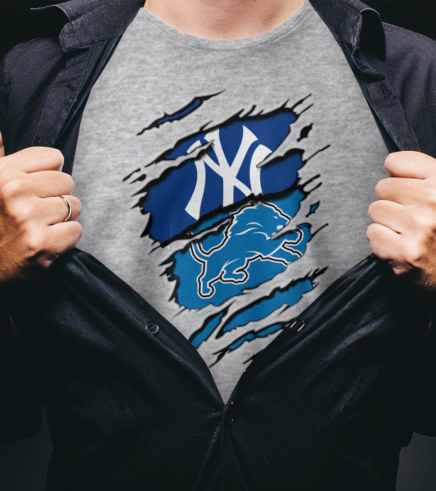 New York Yankees Detroit Lions Crossover Fan T-Shirt