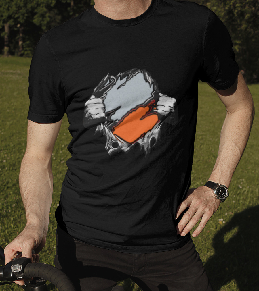 Be Whi Ripping Through Layers Orange And Gray T-Shirt