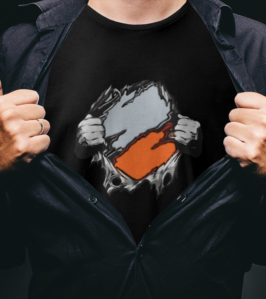 Be Whi Ripping Through Layers Orange And Gray T-Shirt