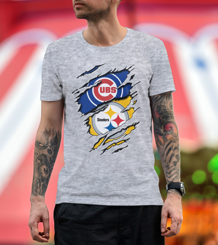Steelers Cubs Logos Torn Layers T-Shirt