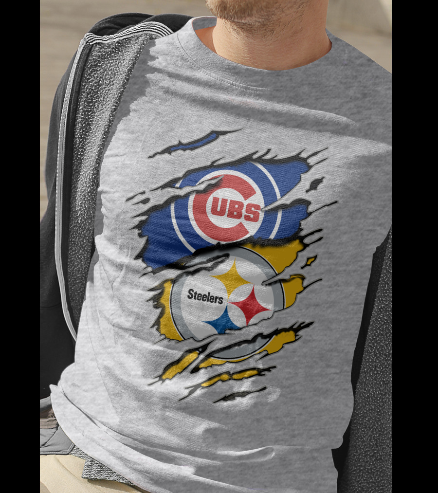 Steelers Cubs Logos Torn Layers T-Shirt