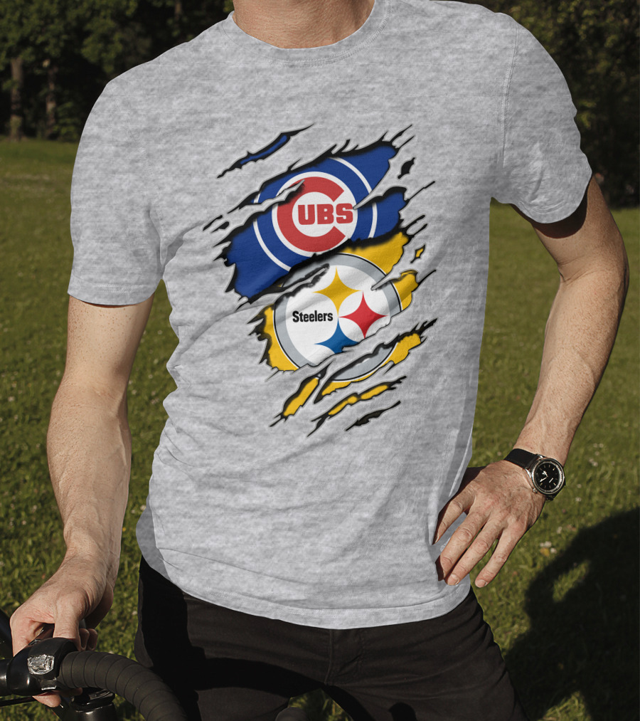 Steelers Cubs Logos Torn Layers T-Shirt