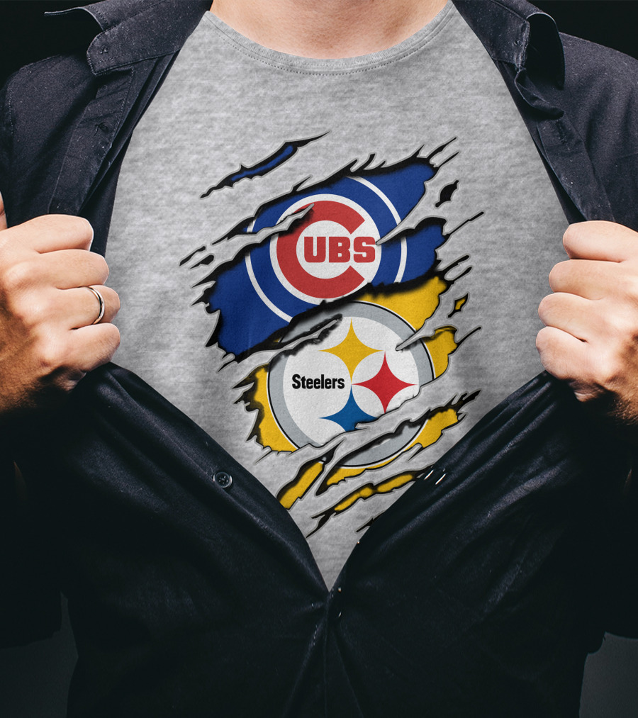 Steelers Cubs Logos Torn Layers T-Shirt