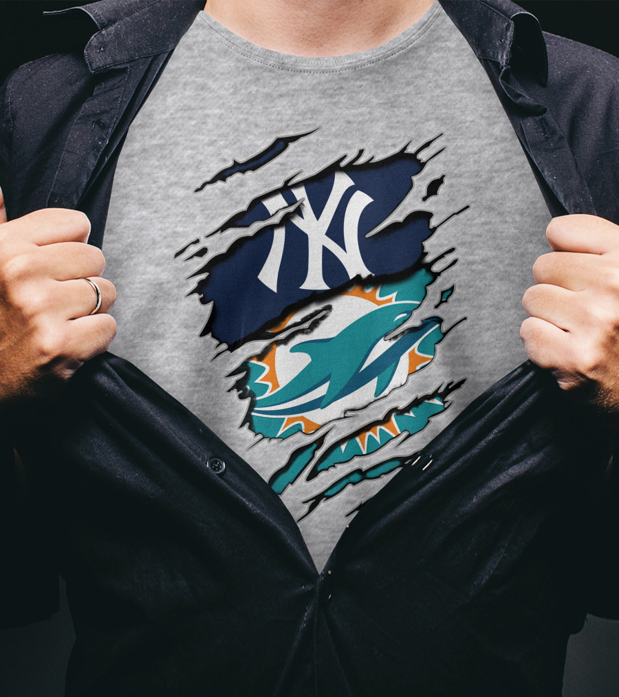 New York Yankees Miami Dolphins Crossover T-Shirt