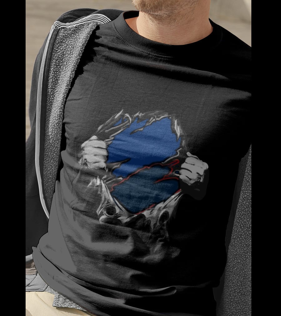 Cow LA Blue Red Inside Torn Hands T-Shirt