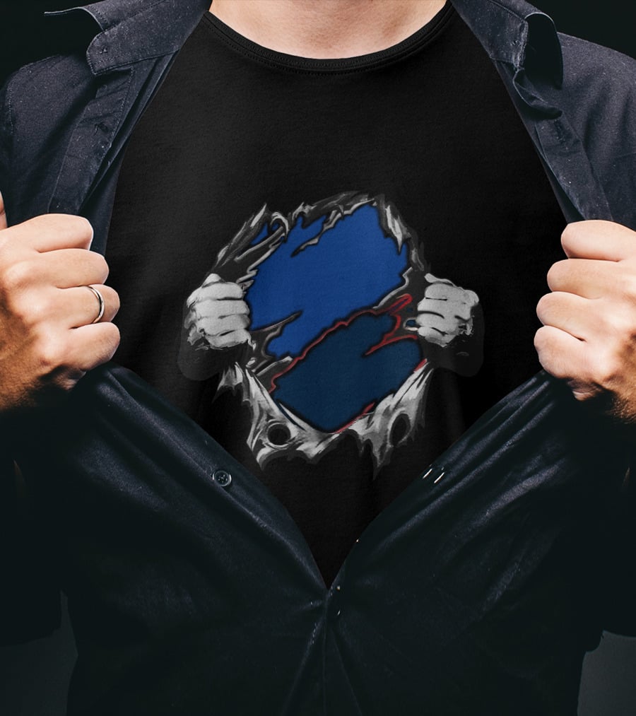 Cow LA Blue Red Inside Torn Hands T-Shirt