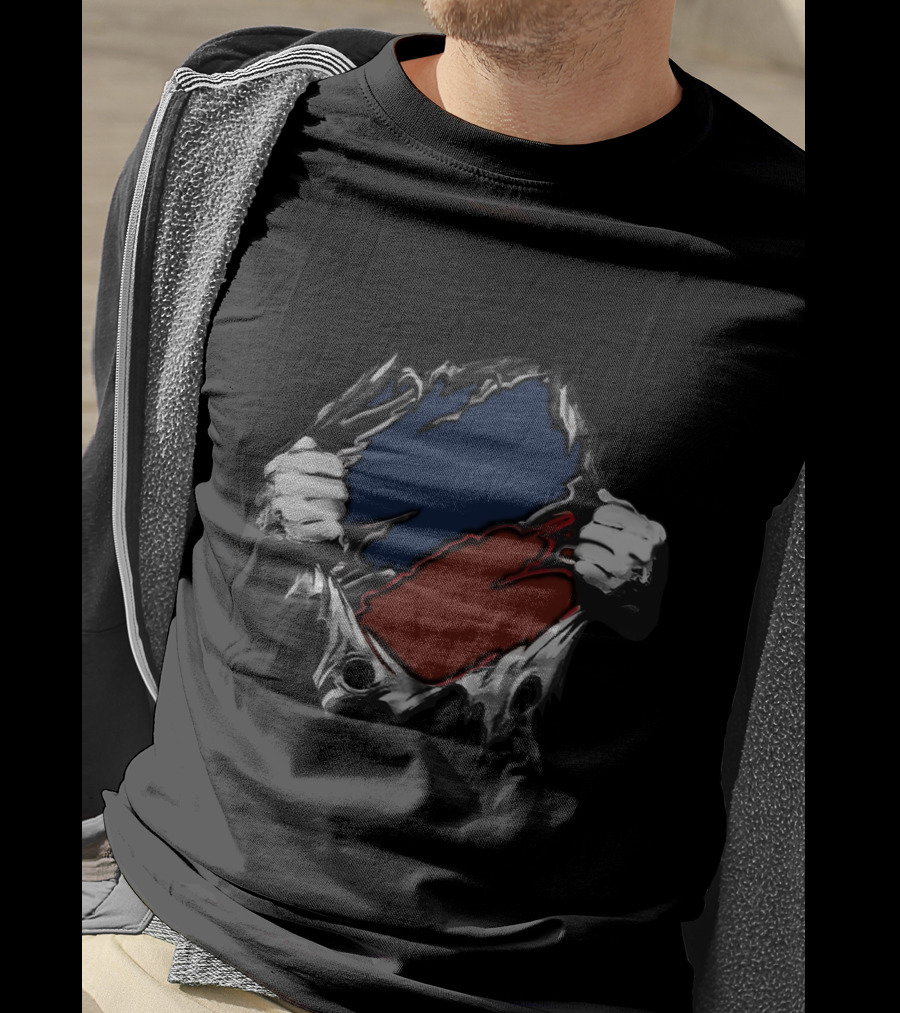 Red Blue Superhero Style Torn T-Shirt