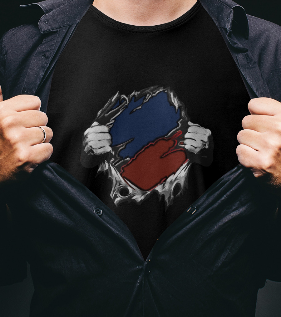 Red Blue Superhero Style Torn T-Shirt