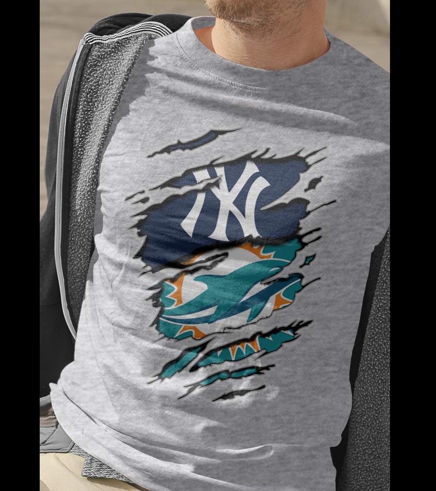 New York Yankees Miami Dolphins Torn Layered T-Shirt