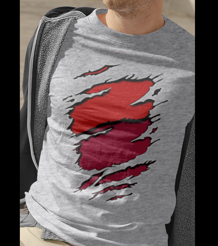 Bucc Ala Rip Scratch Claw Marks Red And Burgundy T-Shirt