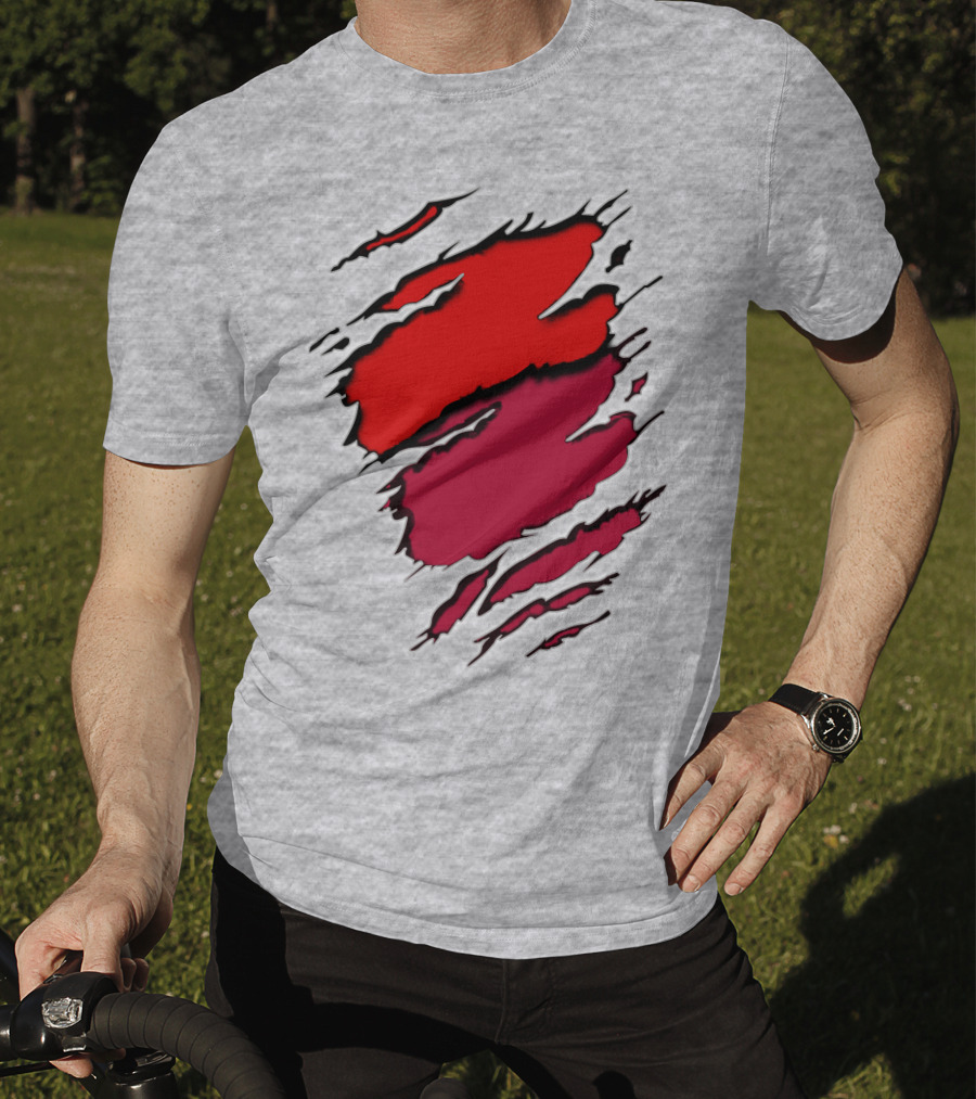 Bucc Ala Rip Scratch Claw Marks Red And Burgundy T-Shirt