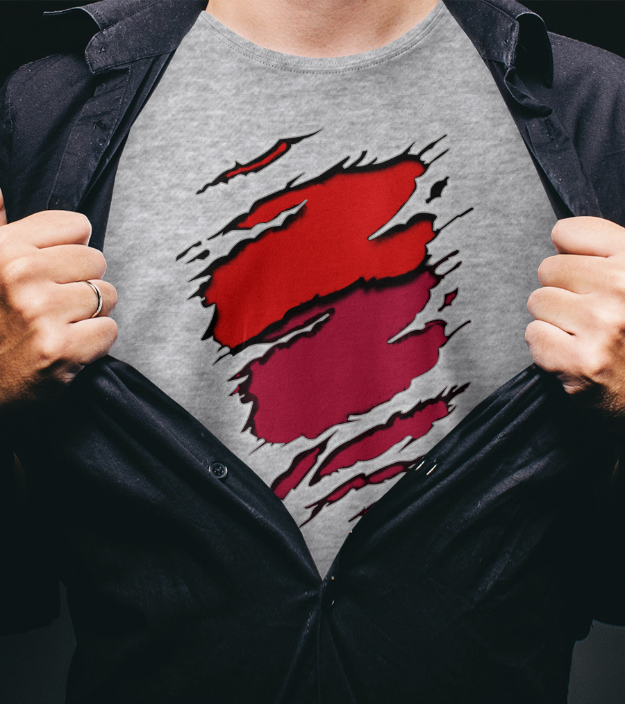 Bucc Ala Rip Scratch Claw Marks Red And Burgundy T-Shirt