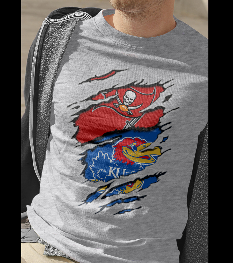 Buccaneers Jayhawks KU Rip Torn Gray T-Shirt