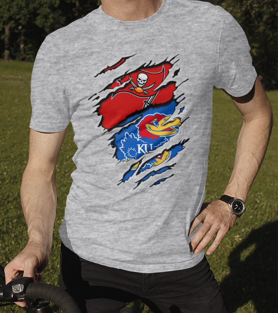 Buccaneers Jayhawks KU Rip Torn Gray T-Shirt