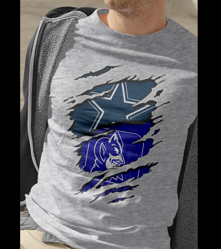 Dallas Cowboys Star And Duke Blue Devils Logo Fusion T-Shirt