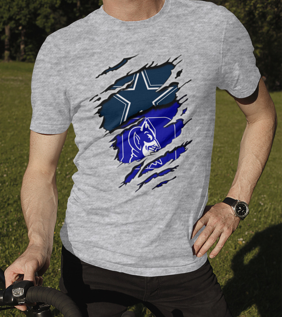 Dallas Cowboys Star And Duke Blue Devils Logo Fusion T-Shirt