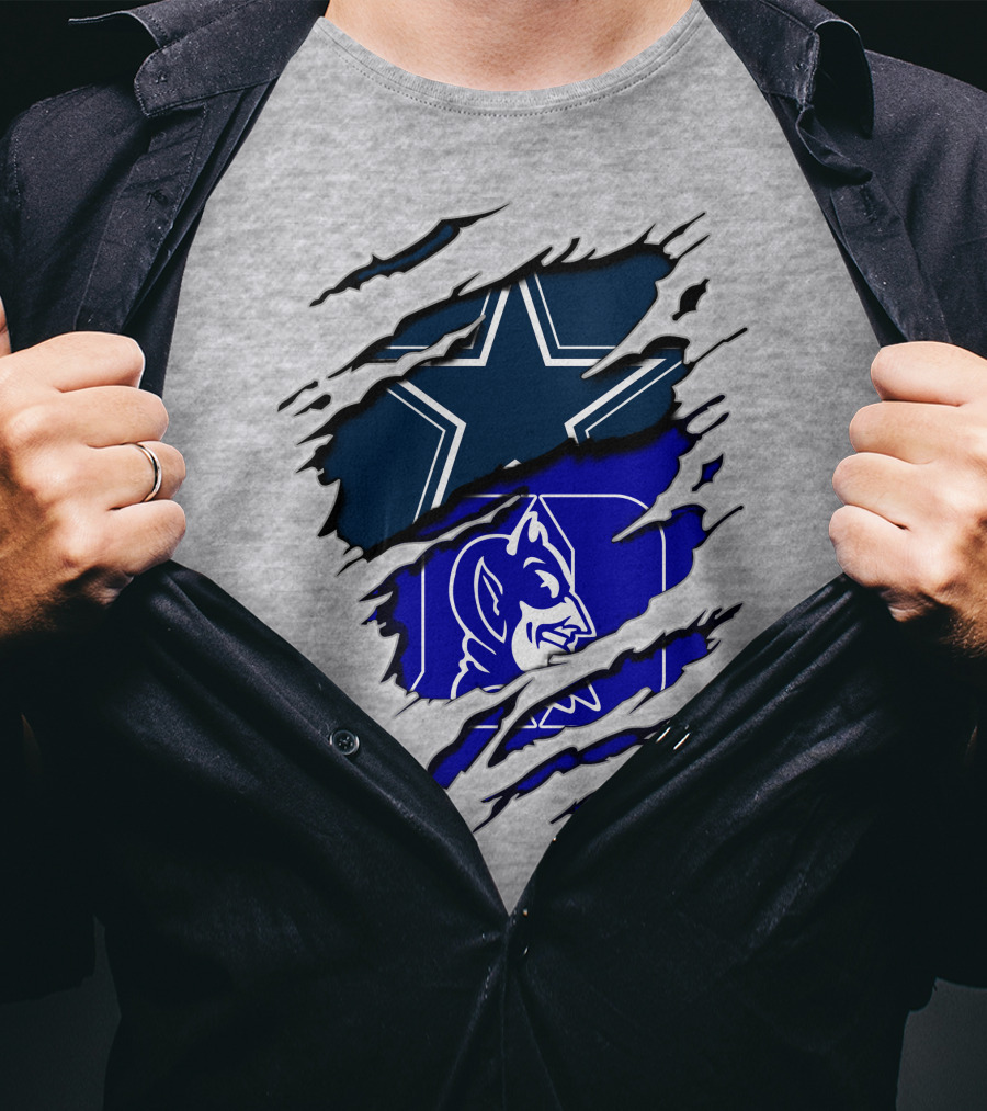 Dallas Cowboys Star And Duke Blue Devils Logo Fusion T-Shirt