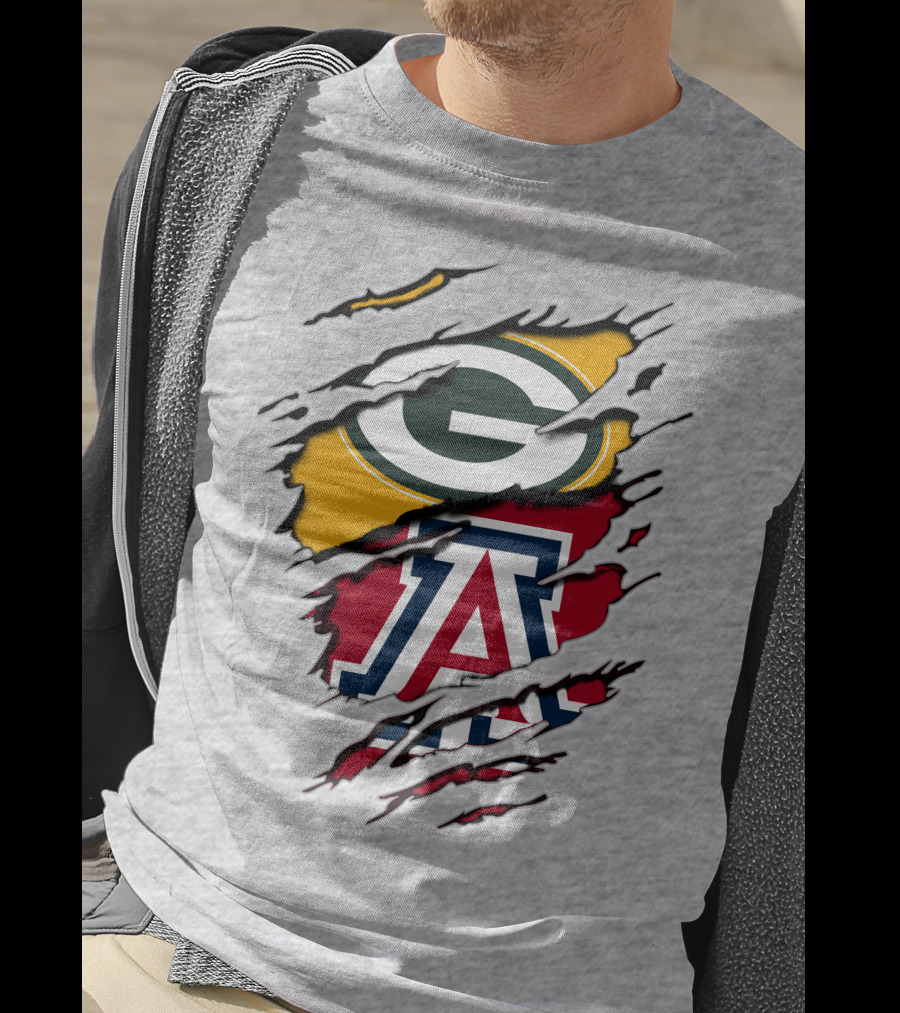 Packers G Arizona A Logos Ripped Torn Effect T-Shirt