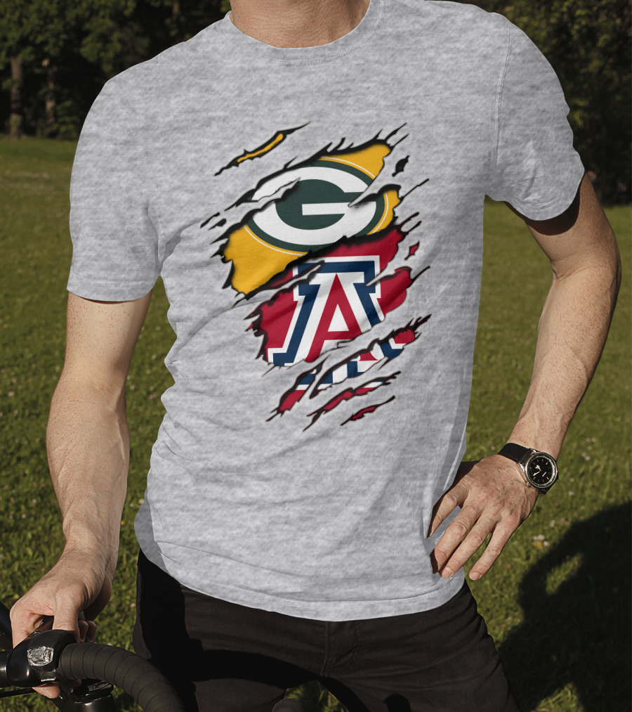 Packers G Arizona A Logos Ripped Torn Effect T-Shirt