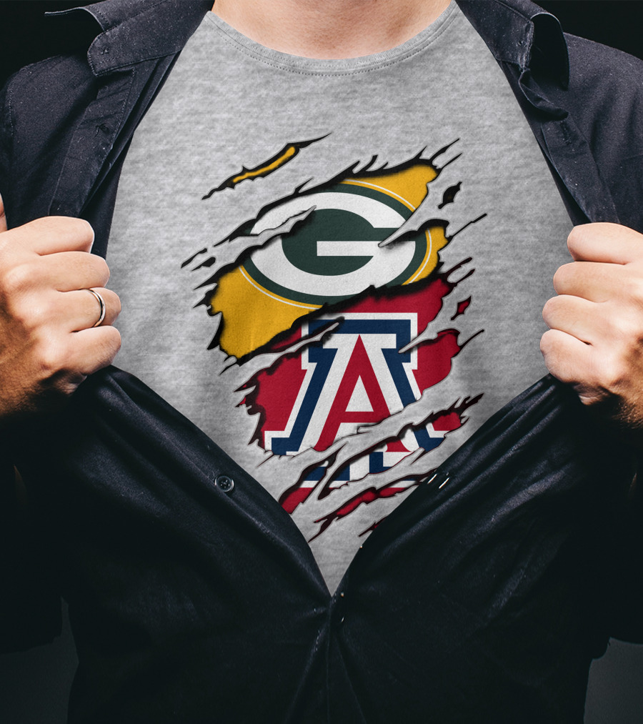 Packers G Arizona A Logos Ripped Torn Effect T-Shirt