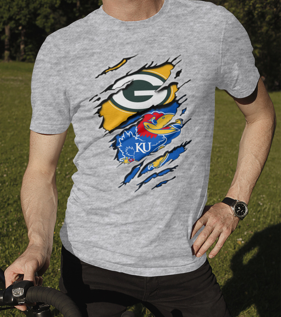 Green Bay Packers Kansas Jayhawks Logo Mashup T-Shirt