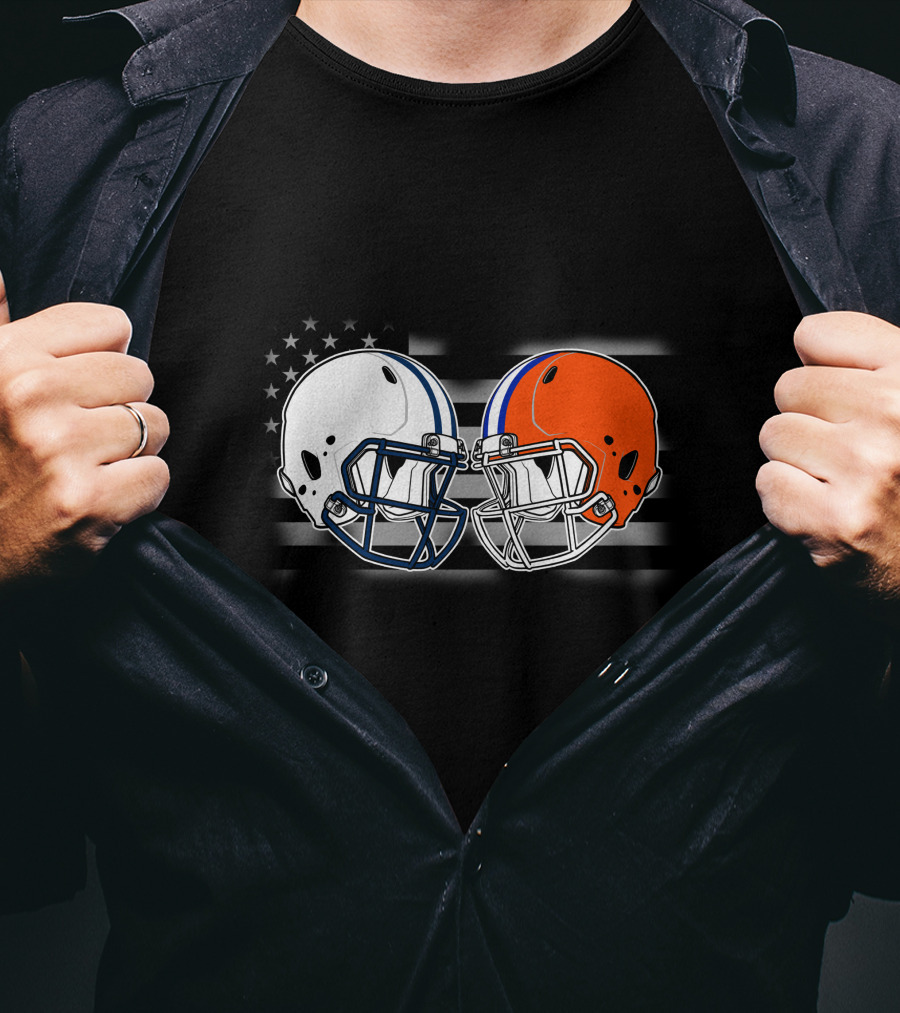 Tita-Gato American Football Helmets And Flag Black T-Shirt