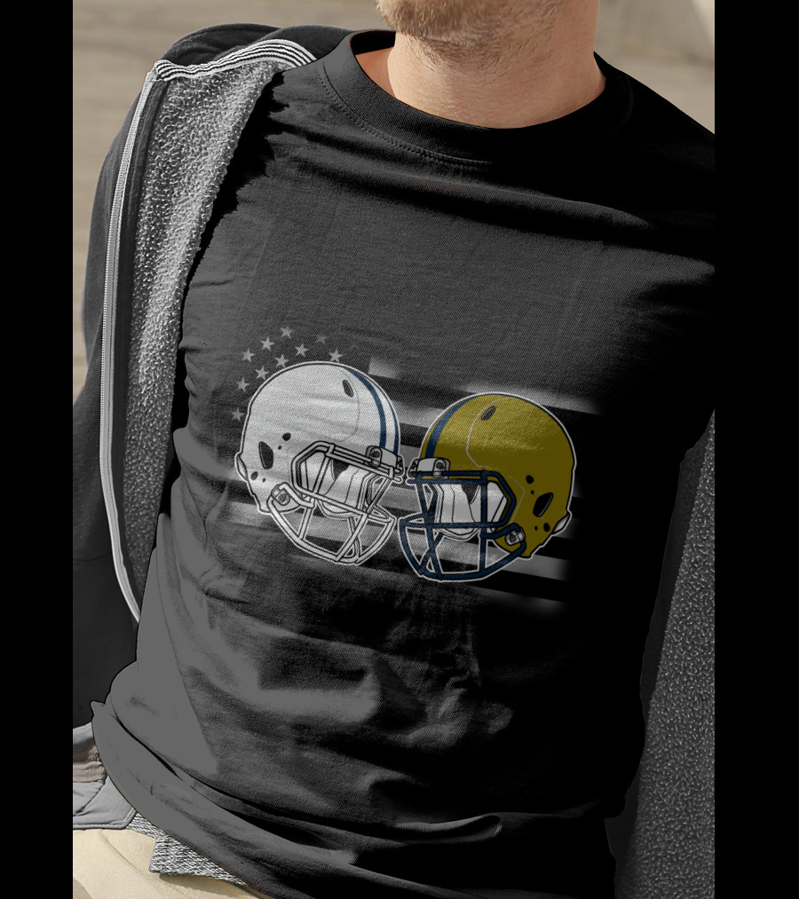 Notre Dame Vs. Penn State Football Helmet Clash With American Flag T-Shirt