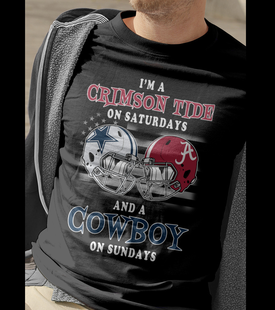 Crimson Tide On Saturdays Cowboy On Sundays Football Spirit Dual Helmets T-Shirt