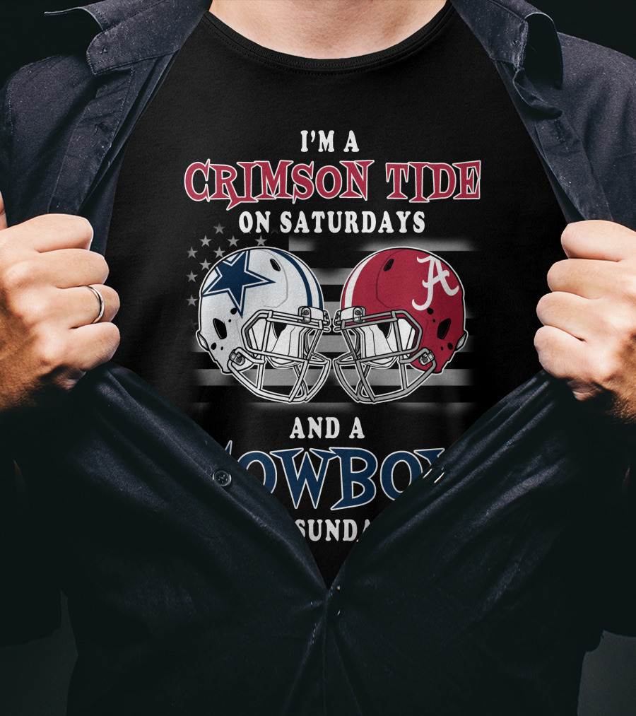 Crimson Tide On Saturdays Cowboy On Sundays Football Spirit Dual Helmets T-Shirt