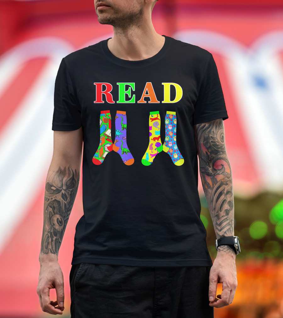 READ Colorful Dinosaur and Owl Books Wacky Socks for Wacky Sock Day T-Shirt