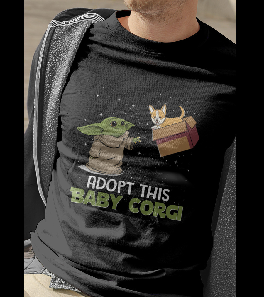 Adopt This Baby Corgi Starry Scene With Green-Eared Figure T-Shirt