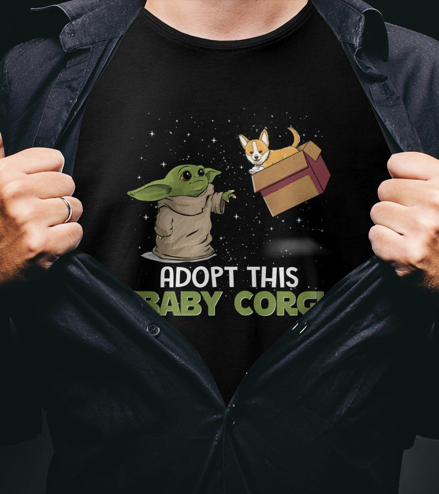 Adopt This Baby Corgi Starry Scene With Green-Eared Figure T-Shirt