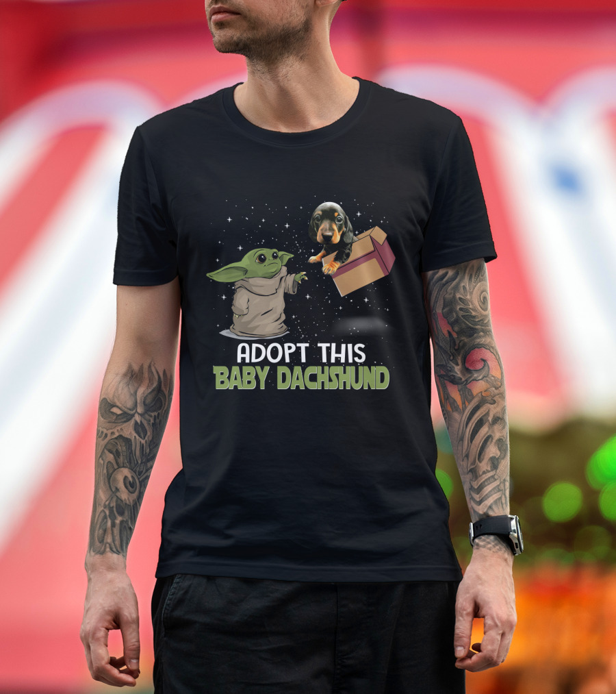 Adopt This Baby Dachshund Featuring Baby Yoda In Space T-Shirt