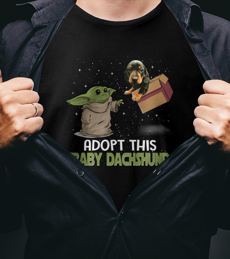 Adopt This Baby Dachshund Featuring Baby Yoda In Space T-Shirt